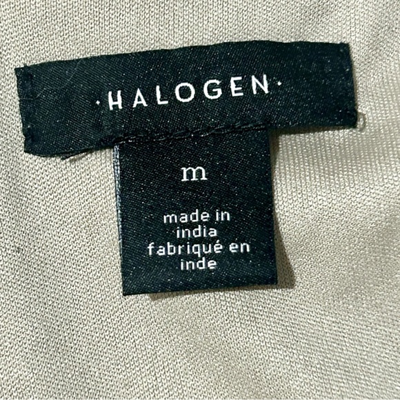 Halogen V-Neck Flutter Sleeve Wide Leg Plissé Jumpsuit in Metallic Taupe Size M - Picture 9 of 9